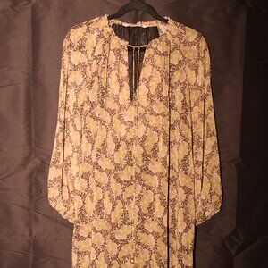 ZARA Boho Paisley Tunic Blouse Size L Sheer Flowy Long Sleeve Morocco
